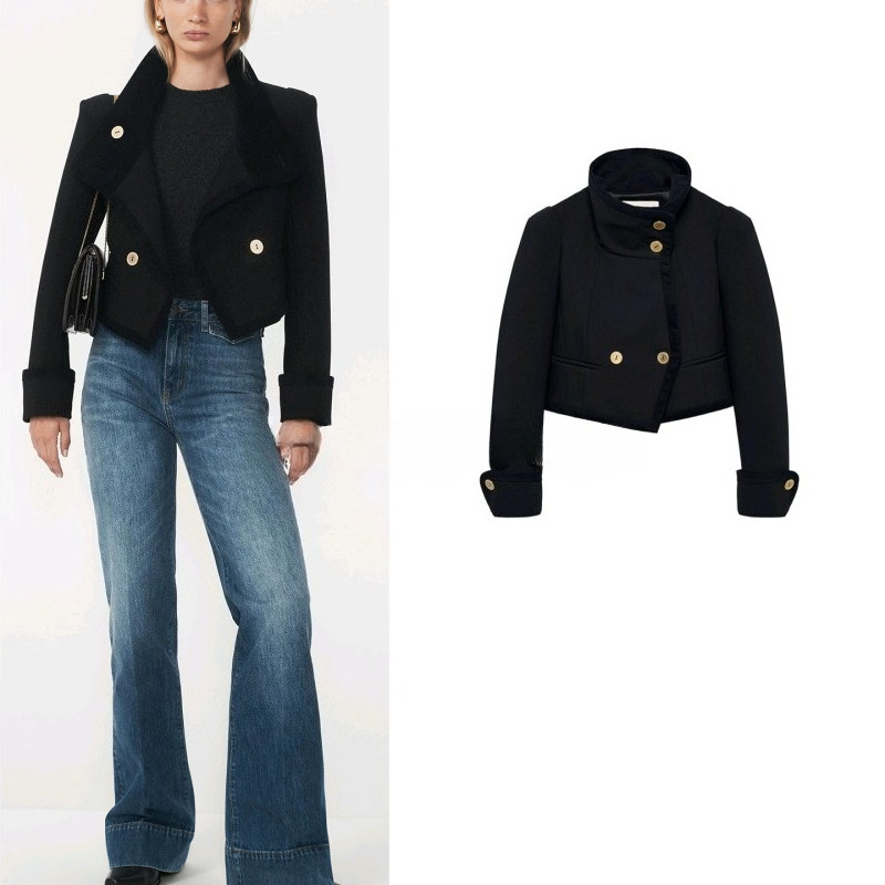 Casaco curto feminino abotoado com novos produtos de inverno 9023207