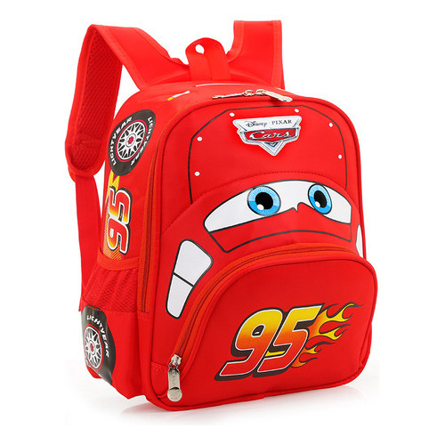 Mochila Carros Relâmpago Mcqueen Escolar Volta Ás Aulas Kid Vermelho Geométrico