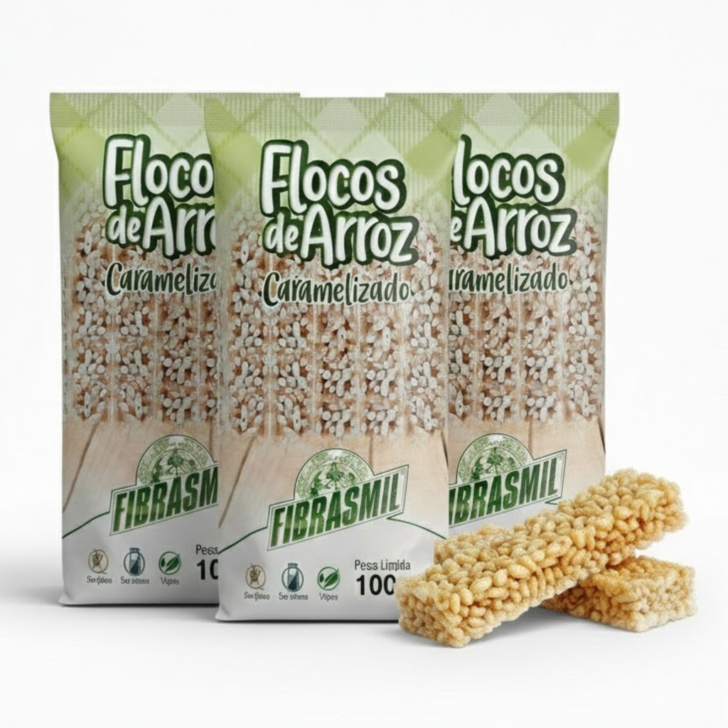 Kit c/ 3und Flocos de Arroz Caramelizado FIBRASMIL 100g