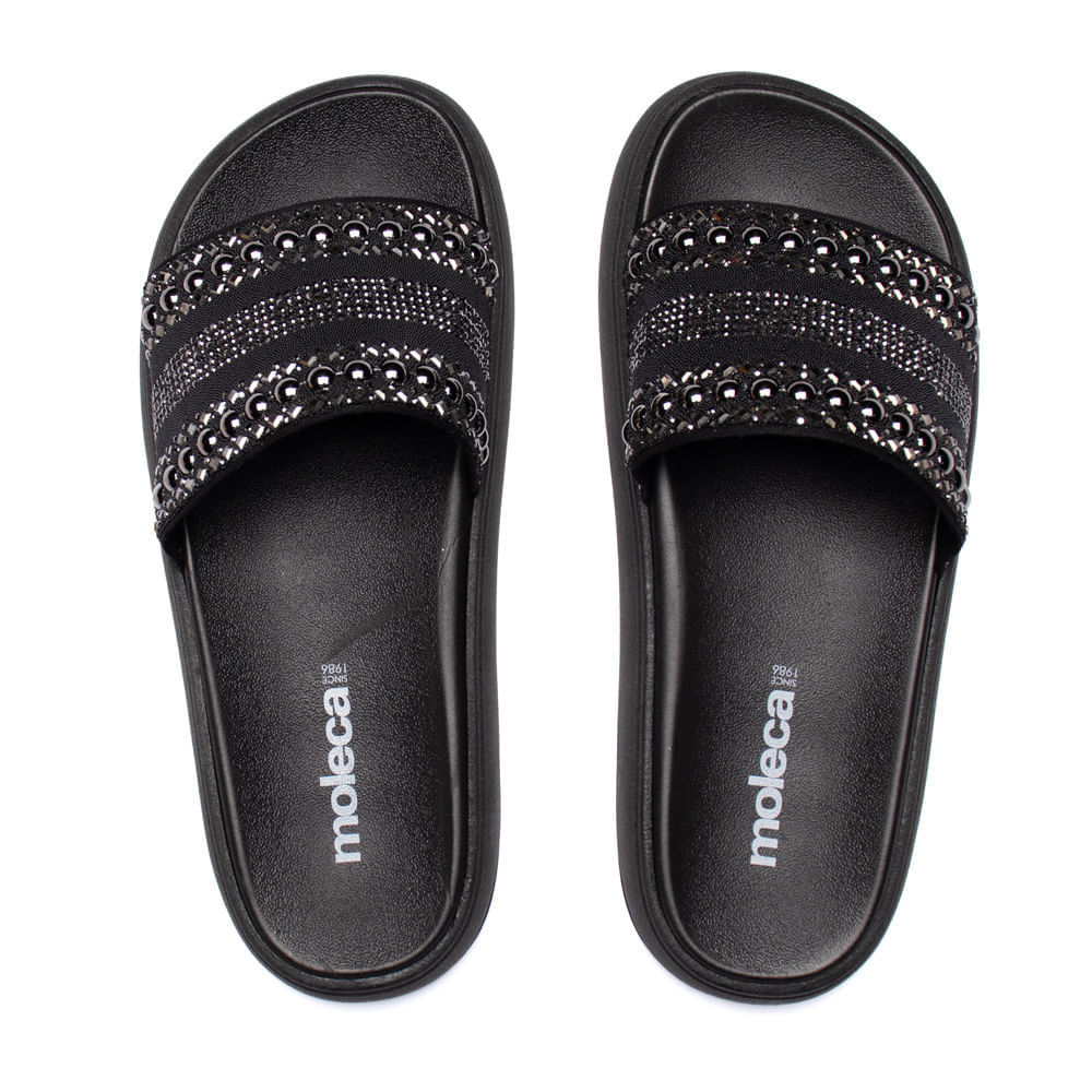 Chinelo Feminino Moleca Flatform Slide Pedrarias Preto em Oferta na Shopee