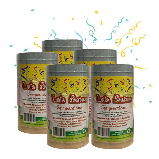 5 Pacotes C/ 12 Rolos Serpentina Lançar Carnaval Folia Fita Colorida Papel Rolos Brincadeiras Festa