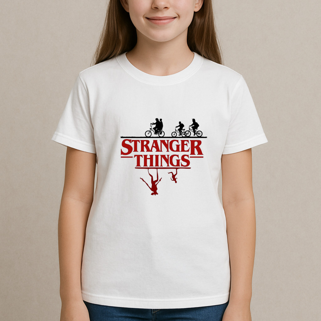 Camiseta Infantil Menina 100% Algodão Stranger Things 1 ao 16