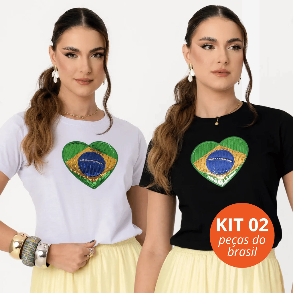 Kit 2 Camisa do Brasil Bordada Feminina Blusa Manga Curta P ao GG Copa do Mundo em Oferta na Shopee
