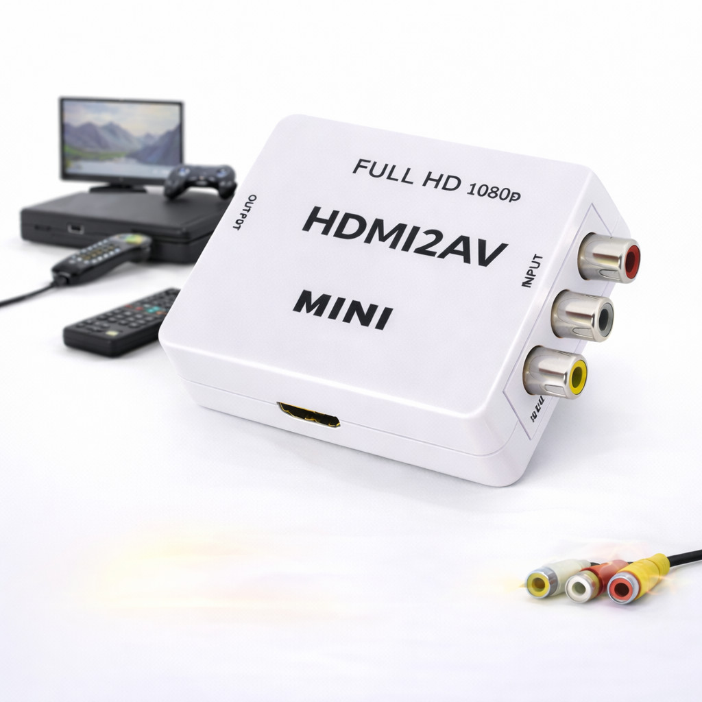 Kit Cabo RCA + Conversor HDMI para AV RCA HDMI2AV Mini Full HD 1080p para TV Antiga DVD Videogame