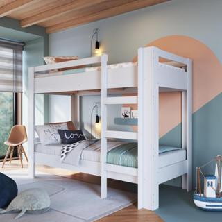 Cama Beliche Infantil Bicama Menino Menina Solteiro 1,96m com Escada e Proteção Lateral Branca em Oferta na Shopee
