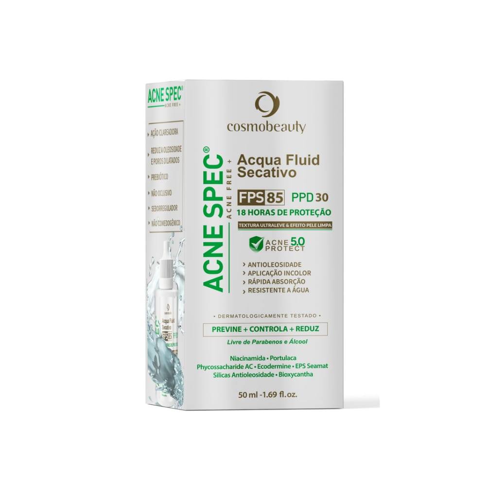 Acne Spec Filtro Solar Fluído Secativo Leve FPS85 50ml.