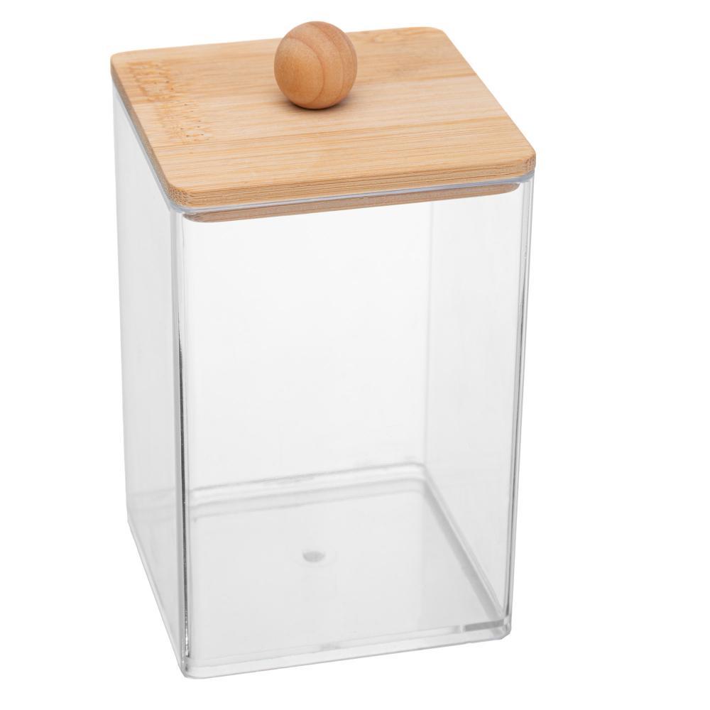 Organizador My Box 7,1cm x 11,5cm Lyor com Tampa de Bambu para Algodão Bijuterias Cápsulas Acessórios Banheiro Casa Útil
