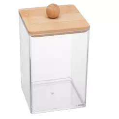 Organizador My Box 7,1cm x 11,5cm Lyor com Tampa de Bambu para Algodão Bijuterias Cápsulas Acessórios Banheiro Casa Útil
