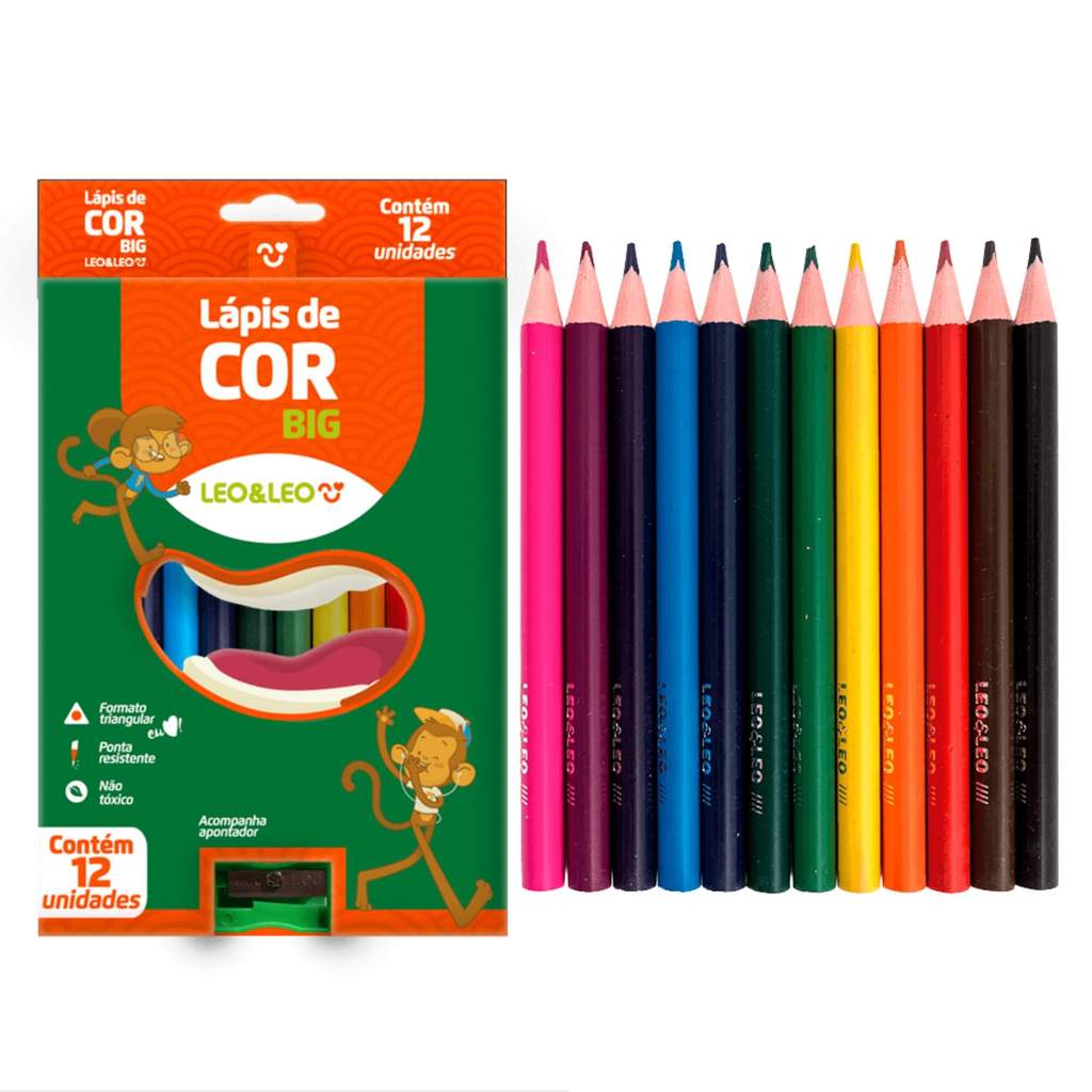 Caixa de Lápis 12 Cores Big 150mm Resina Triangular c/ Apontador Leo&Leo Leonora - 4194 em Oferta na Shopee