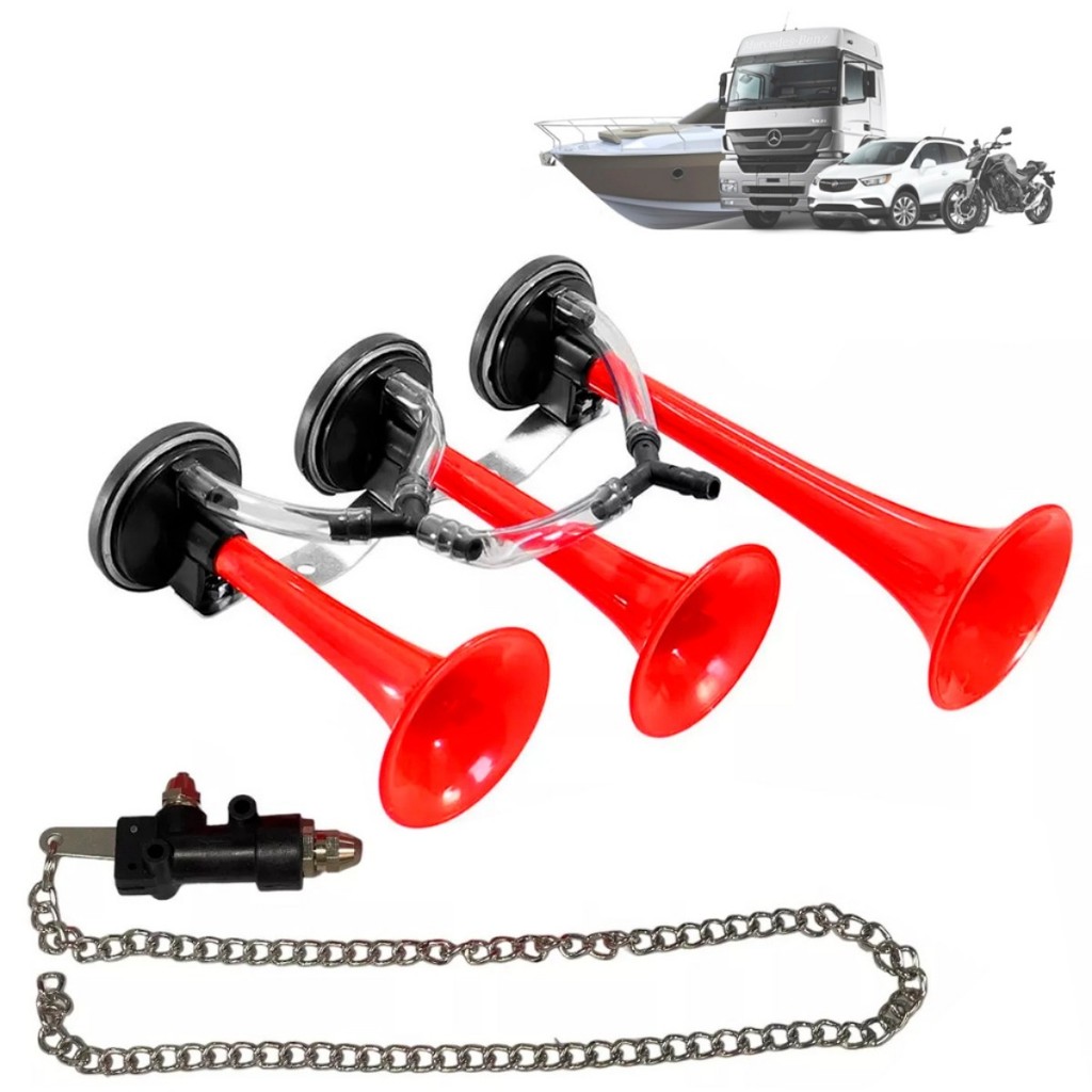 Buzina A ar Verdureiro 3 Cornetas Caminhão C/ Válvula Cordinha em Oferta na Shopee