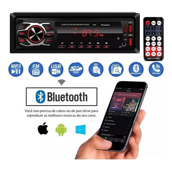 Rádio Automotivo Multimídia First Option 1783bn Reproduz MP3 via Bluetooth 5.3 USB SD Áudio HD | Plug and Play Compatíve