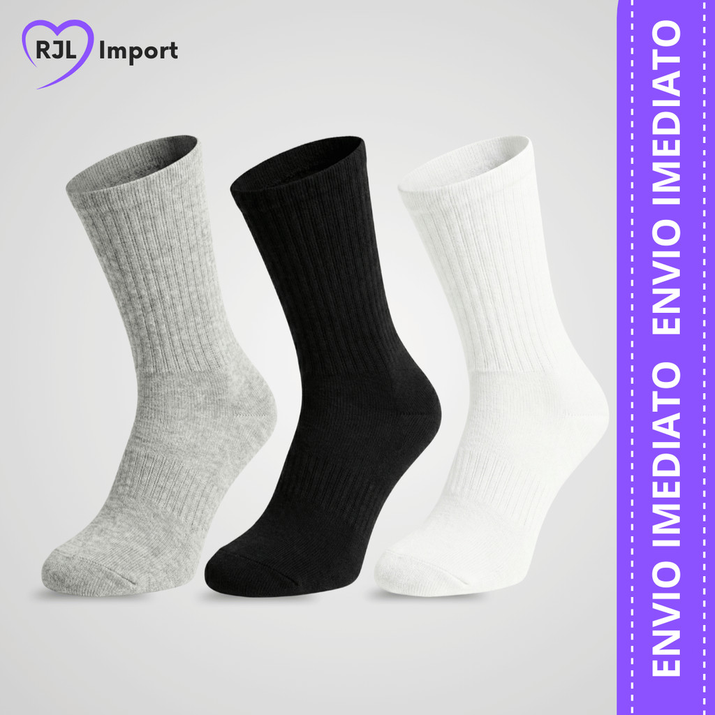 Kit Meias Algodão Cano Longo Masculino Sport Confortável