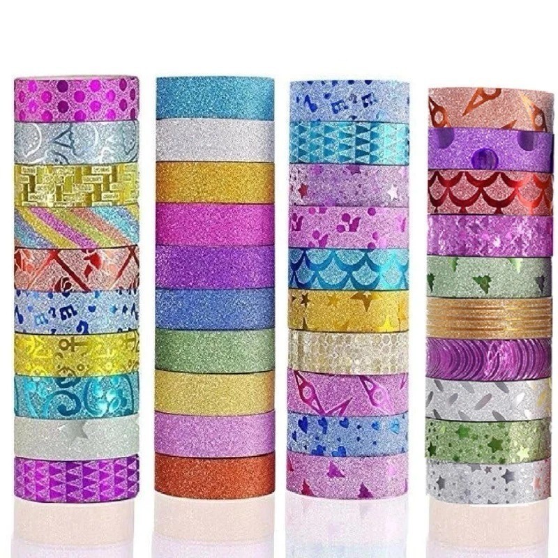 Kit 10 Fitas Adesivas Coloridas Brilhoso Com Glitter Estampada (Sortidos) em Oferta na Shopee