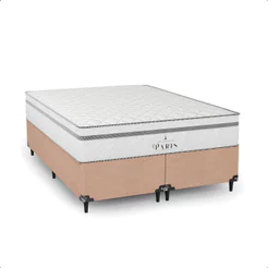 Cama Box Casal Bipartido Bege + Colchão Paris Molas Ensacadas Branco - e-Shop Casa