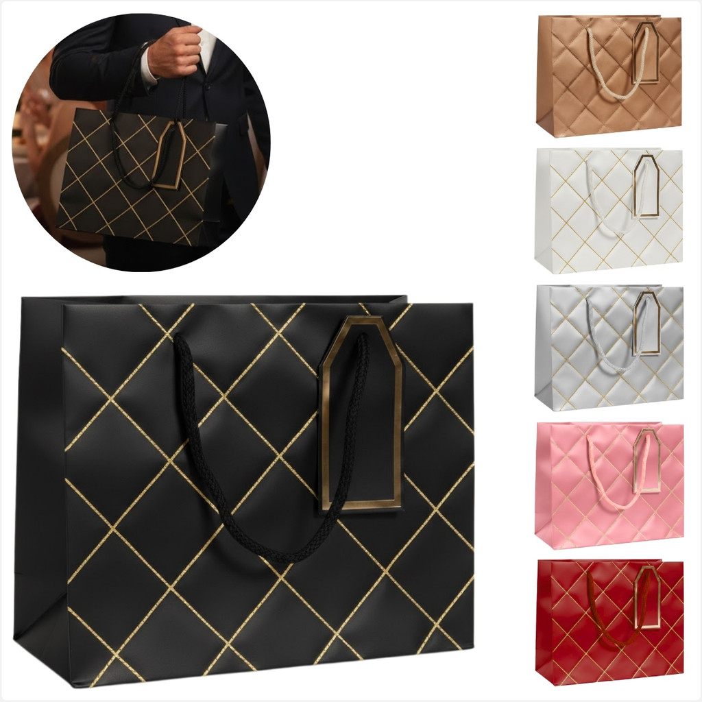 Jogo de Bolsa Grande Embalagem para Brinde Kit 12 Sacolas Papel Premium Texturizada Luxo Com Alça e Etiqueta em Oferta na Shopee