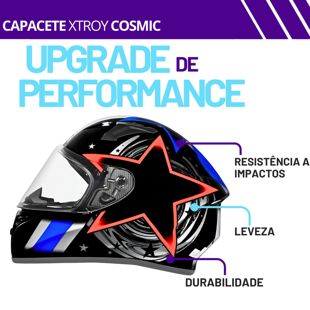 Capacete Ebf Fechado Xtroy Ff526 Cosmic Preto Moto Narigueira — imagem 2 de 2