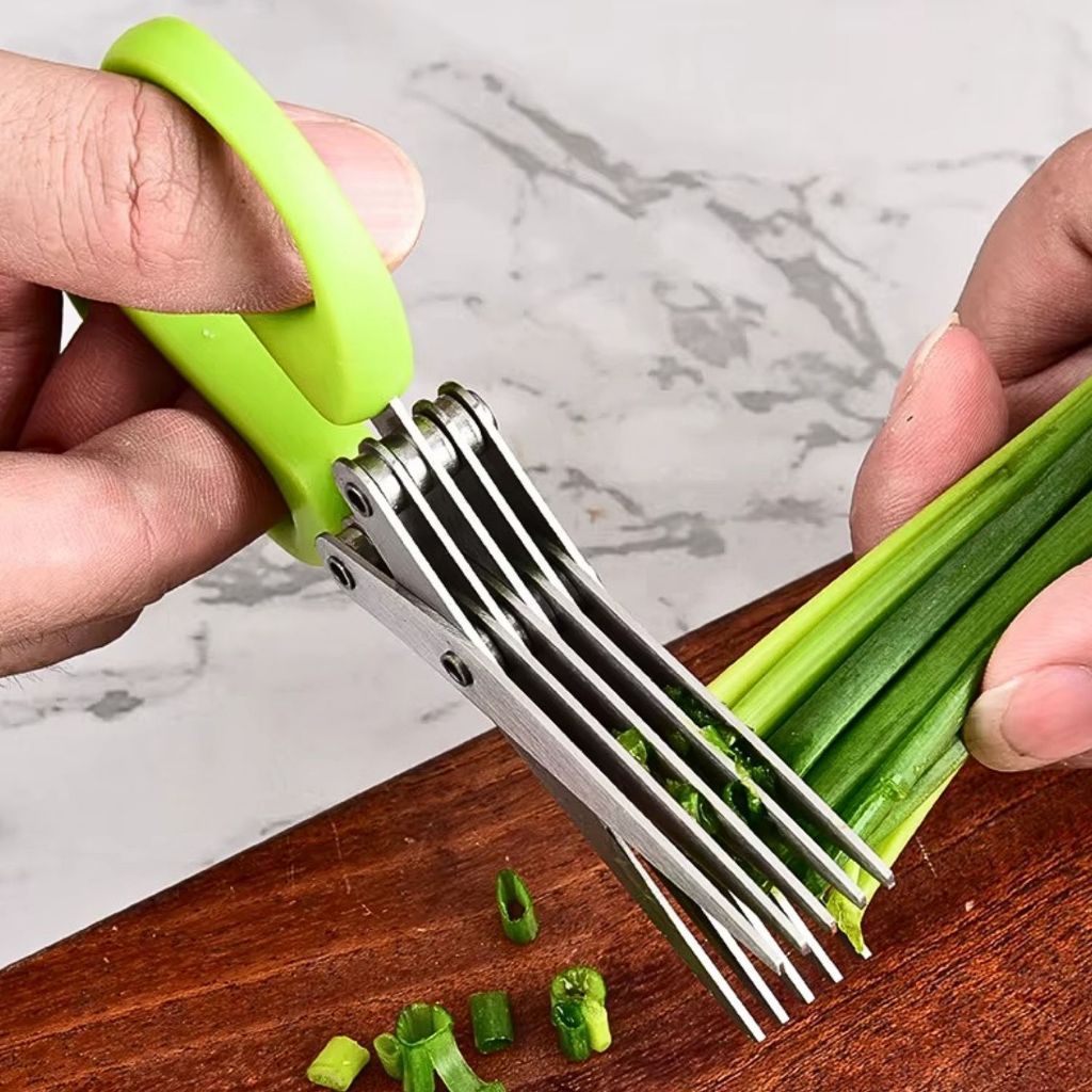 Tesoura de Cozinha com 5 Lâminas Inox - Corta e Pica Legumes, Verduras e Ervas