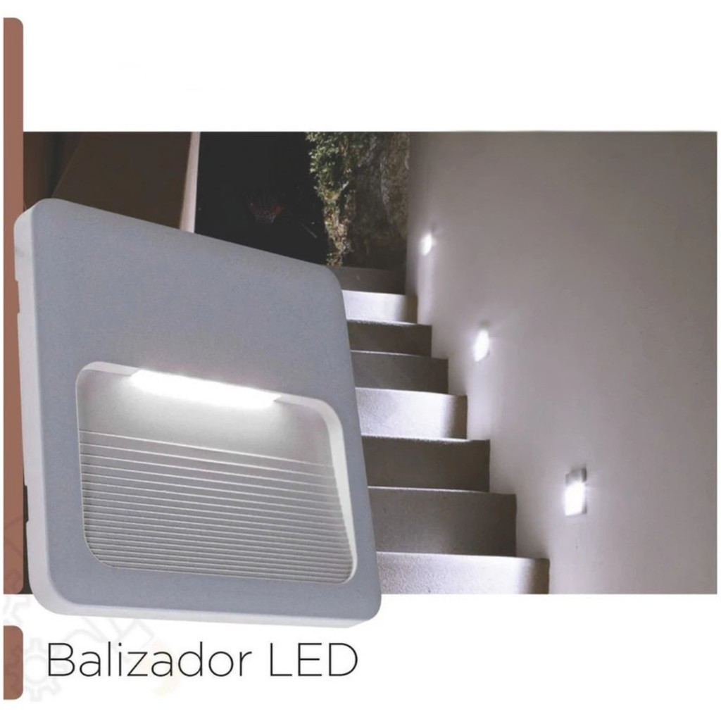 Balizador LED 2W Embutido Branco – Luz Branco Quente IP65 Bivolt 12x12cm