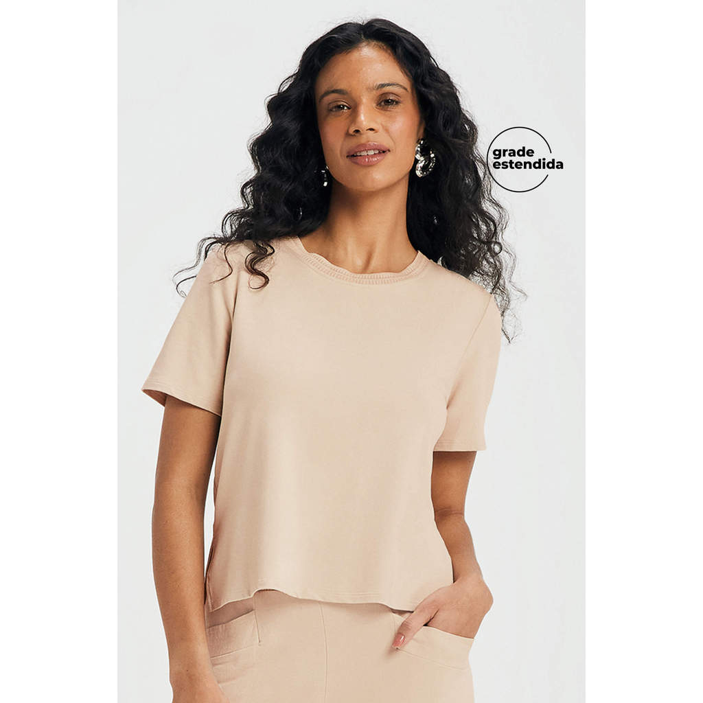 Blusa Feminina Abertura Lateral Marialícia Bege