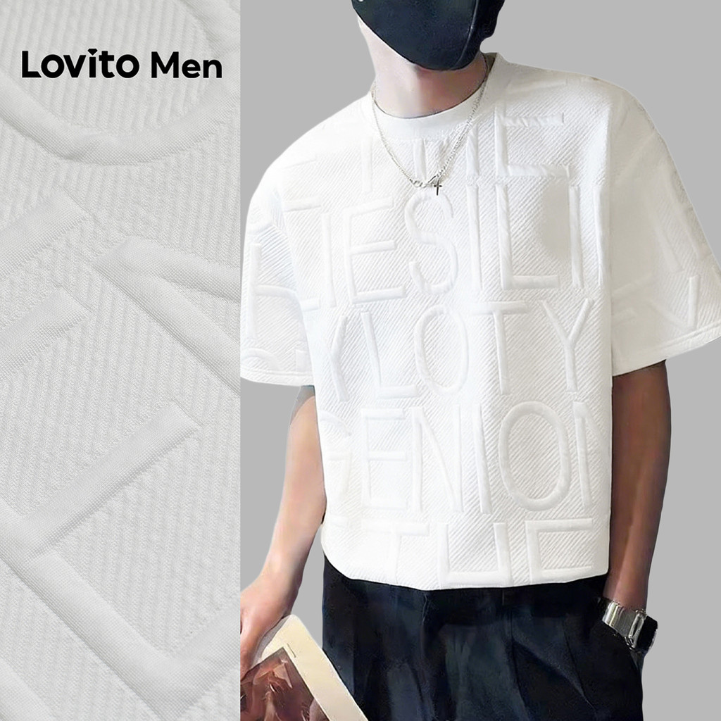 Lovito Men  Camiseta Casual Jacquard Primavera/verão Branca para Homens L175ED023