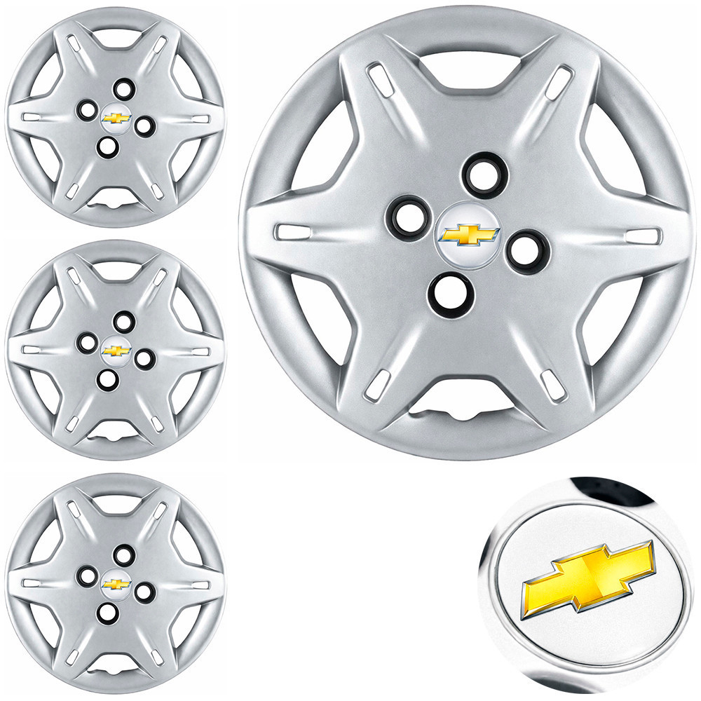 Kit 4 Carlota Aro 13 Corsa Wind 2000 Celta Classic C/ Emblema Resinado Prata