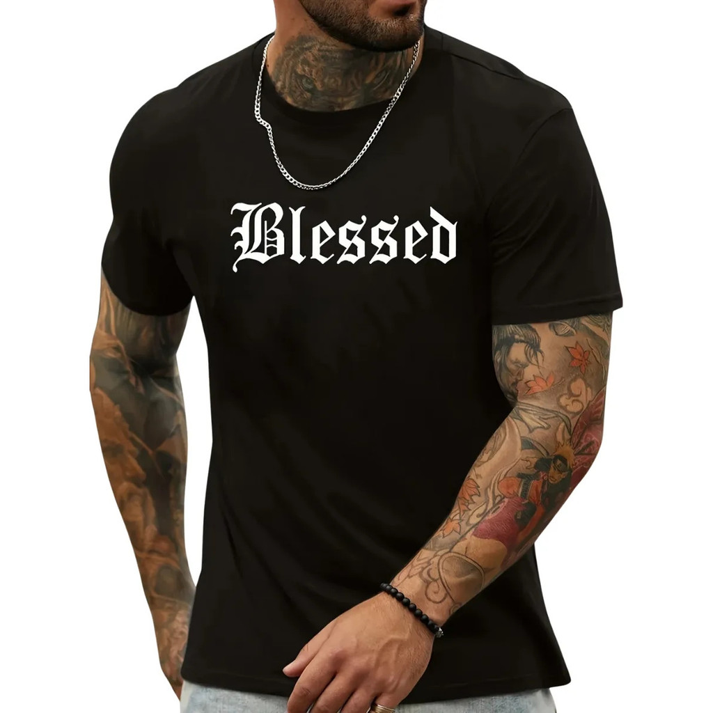Camiseta Masculina Blessed Estilo Gótico Preta 