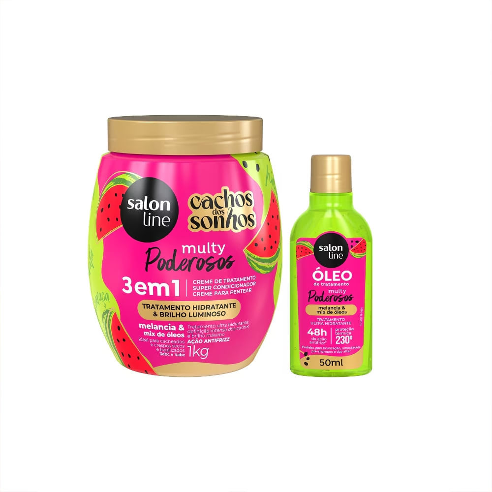 Kit Salon Line Multy Poderosos Creme de Tratamento 3 em 1 + Óleo Reparador Melancia em Oferta na Shopee