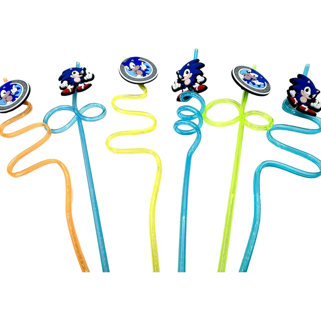 Canudo Acrilico Sonic  6peças Lembrancinha Festa Aniversário
