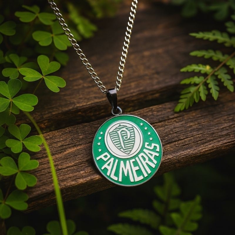 Colar Palmeiras Folheado Prata Com Pingente Escudo Time Corrente Aço Inox Presente Torcedor