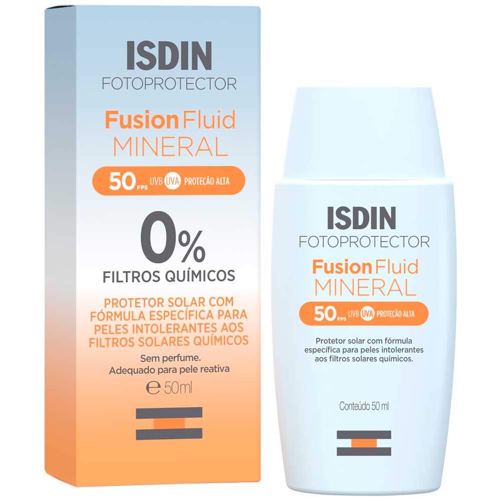 Isdin Fotoprotector Protetor Solar Fusion Fluid Mineral FPS50 0% Filtros Químicos 50ml em Oferta na Shopee
