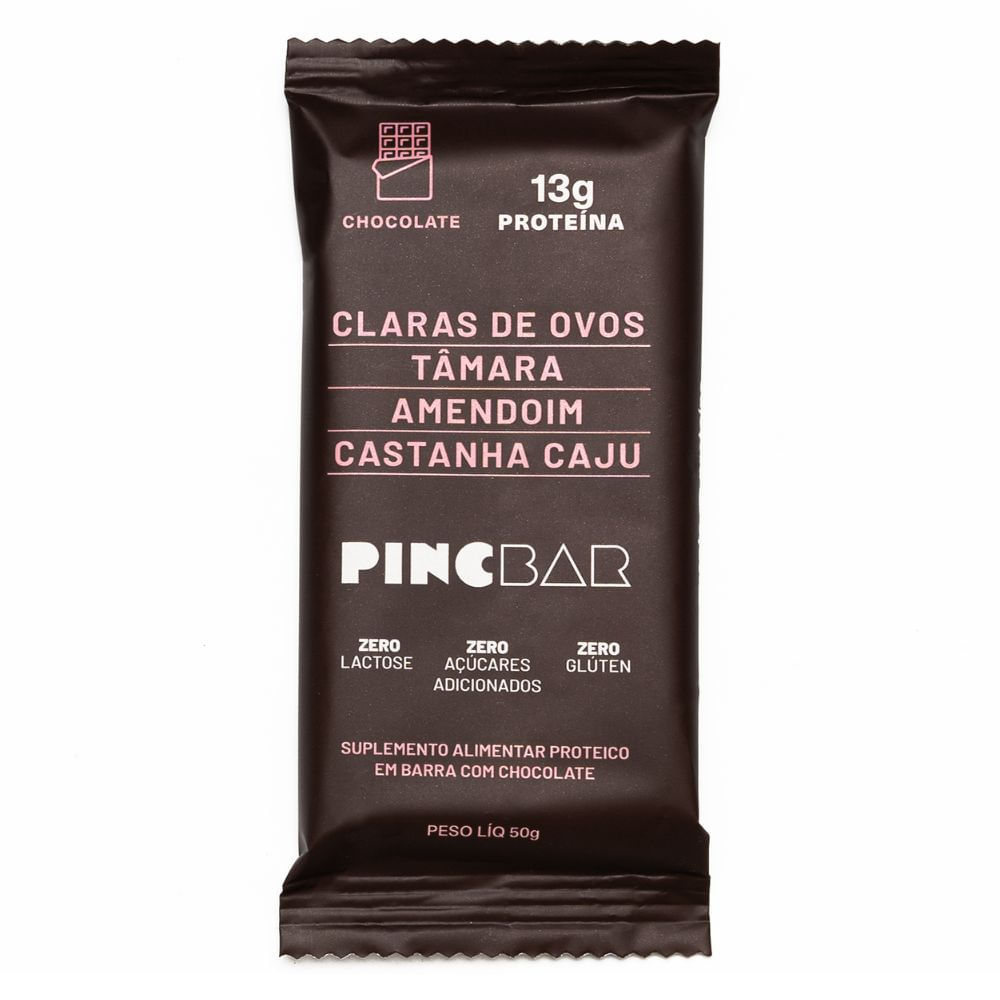 Barra de Proteína Pincbar Chocolate, Claras de Ovos, Tâmara, Amendoim, Castanha de Caju 50g em Oferta na Shopee
