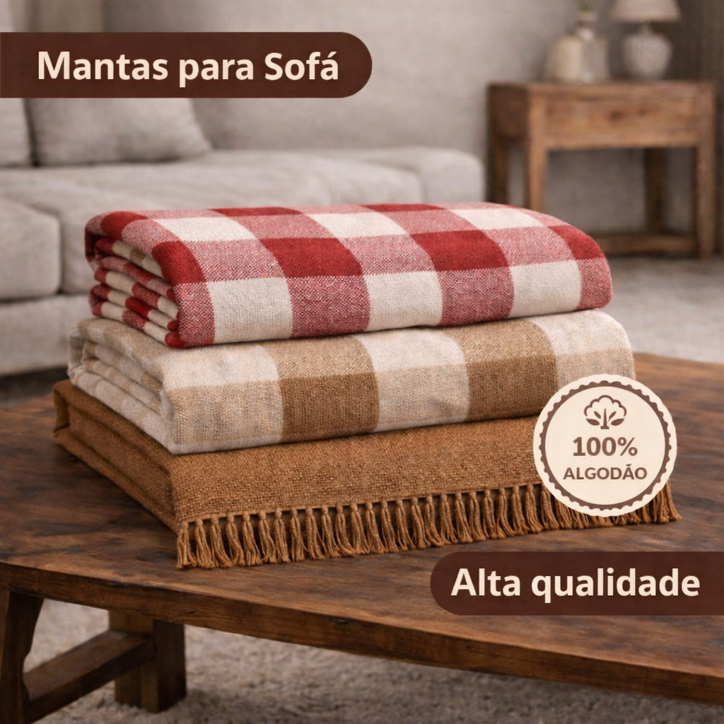 Manta Decorativa Para Sofá 2,40x1,80 Gigante | Algodão Premium | Capa Resistente e Decorativa Luxo em Oferta na Shopee