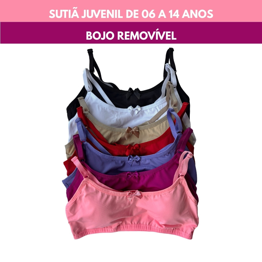 Kit Sutiã Top Infantil Juvenil Nadador Menina Moça com Bojo Removível e Alças Ajustáveis em Oferta na Shopee