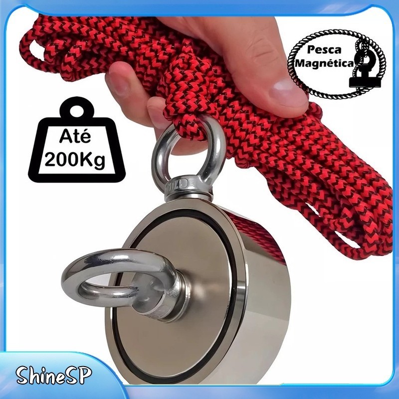 Imã De Neodímio Pesca Magnetica Até 200 Kg De Tração 2furos Com corda de 10 Metros  Alta qualidade em Oferta na Shopee