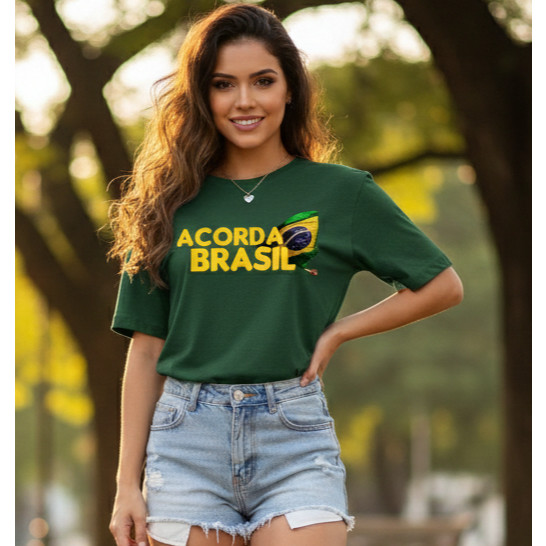 Camiseta Seleção Brasileira 2026 Verde Amarelo Algodão Fio 30.1 Feminina Copa do Mundo Casual Envio Rapido
