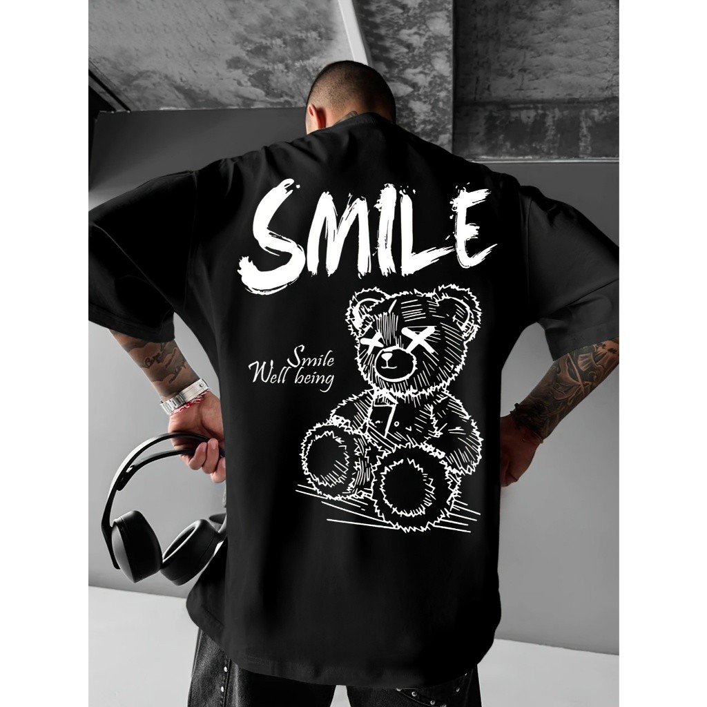 camiseta blusa masculina 100% algodão unissex moda gringa treino larga academia urso . casual, academia. casual, academi