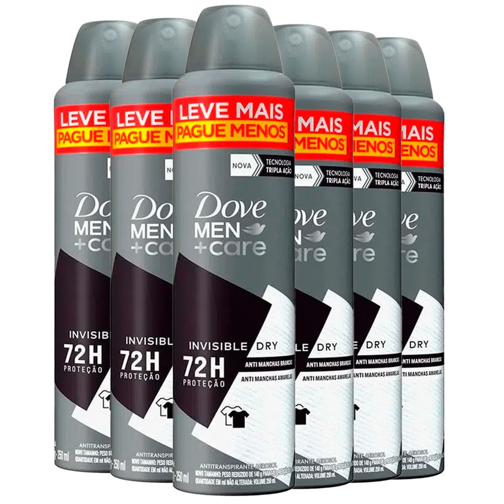 Kit Desodorante Aerosol Dove Men Invisible Dry 250ml C/6 Unidades em Oferta na Shopee