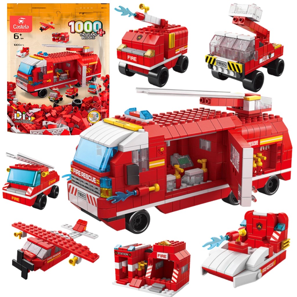 Blocos de Montar Caminhão dos Bombeiros 1000 Peças 6 em 1 - Castela