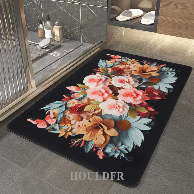 HDF 2 Em 1 Tapete De Banho De Flores Absorvente Antiderrapante Banheiro Secagem Rápida Tapetes De Porta De Cozinha Chão 