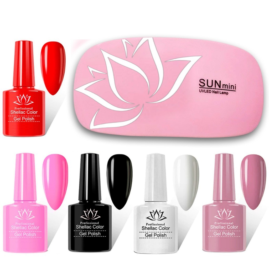 Kit 5 Esmaltes em Gel Branco + preto + Nude + Rosa + Vermelho AF