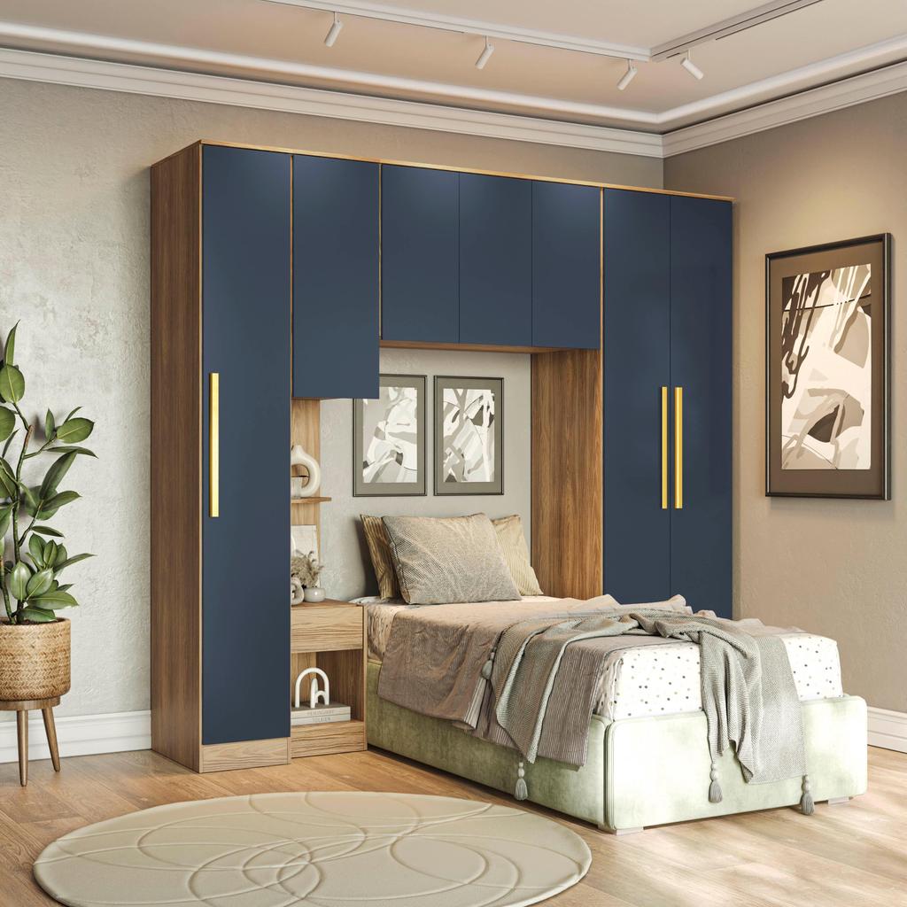 Quarto Modulado Kappesberg Adapt Nogueira/Azul Profundo 4 peças 247cm em Oferta na Shopee