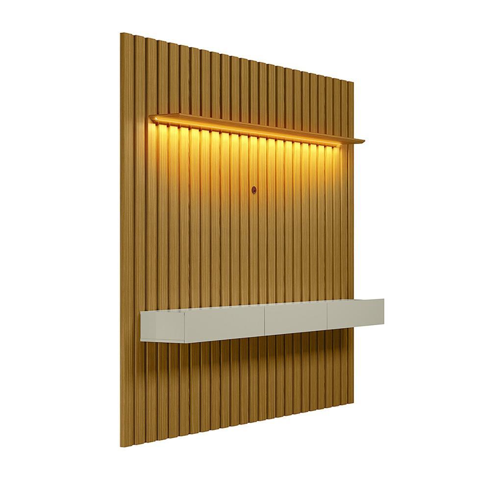 Painel Ripado com Rack Suspenso até 70 Polegadas Tulum com LED 1 PT 2 GV Cedro e Off White Alt 218 Larg 222 cm em Oferta na Shopee
