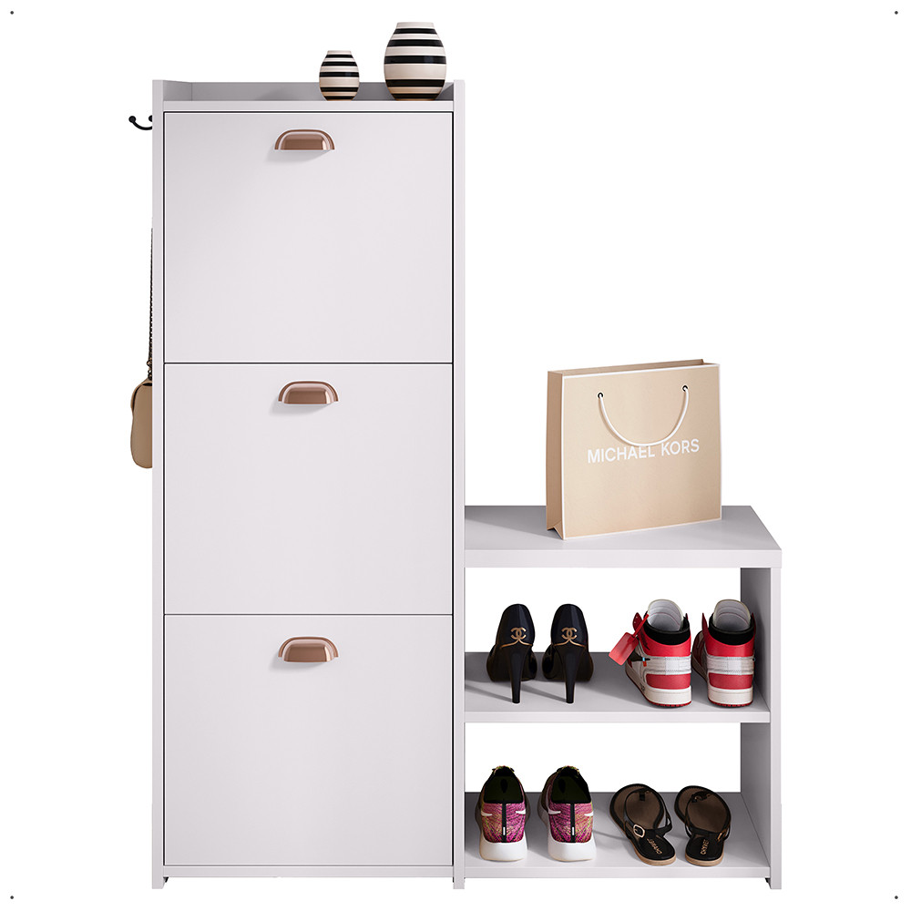 Sapateira Com Banco 3 Gavetas Dakota Vertical Closet Organizadora 12 Pares Calçados Closet Sapato