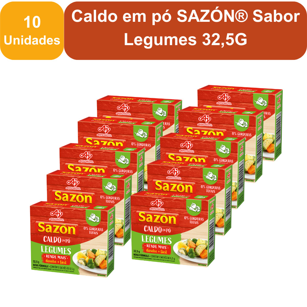 Kit 10 Unidades Caldo em pó SAZÓN® Sabor Legumes 32,5G