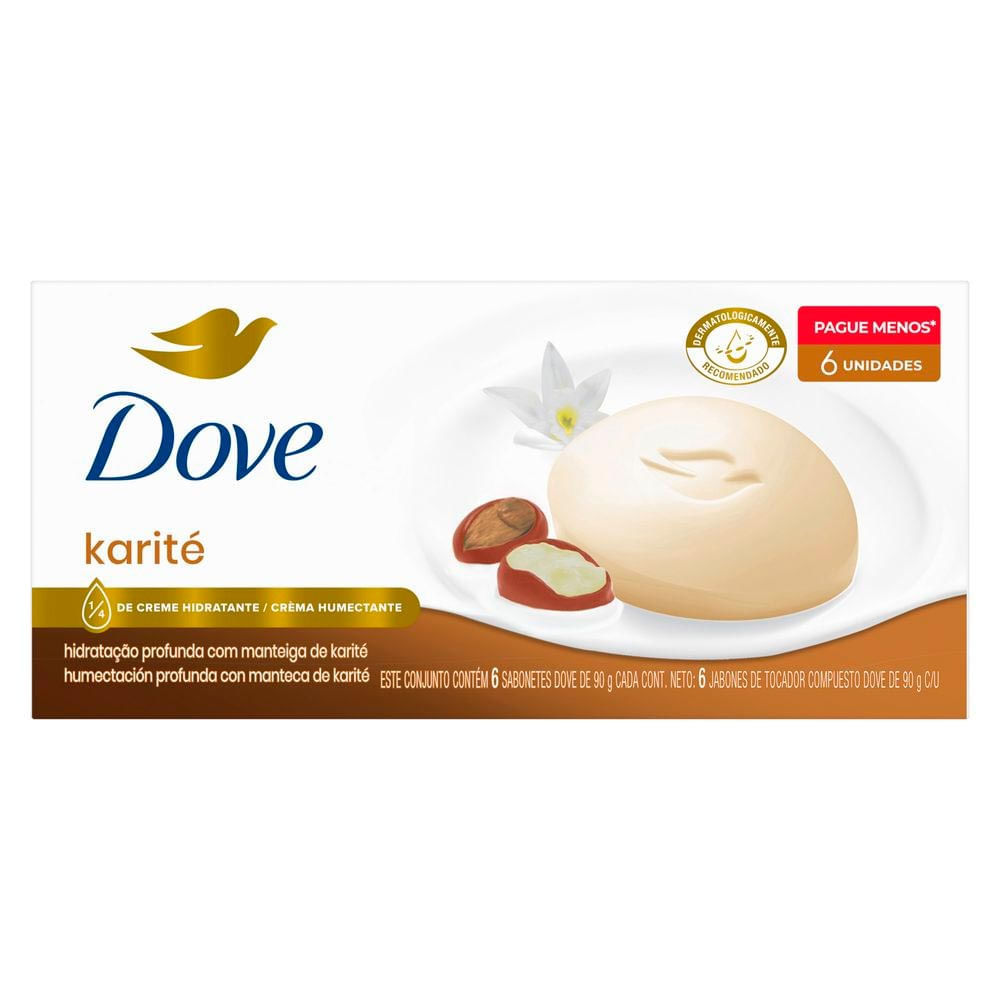 Sabonete em Barra Dove Delicious Care Karité Leve Mais Por Menos com 6 Unidades de 90g cada em Oferta na Shopee