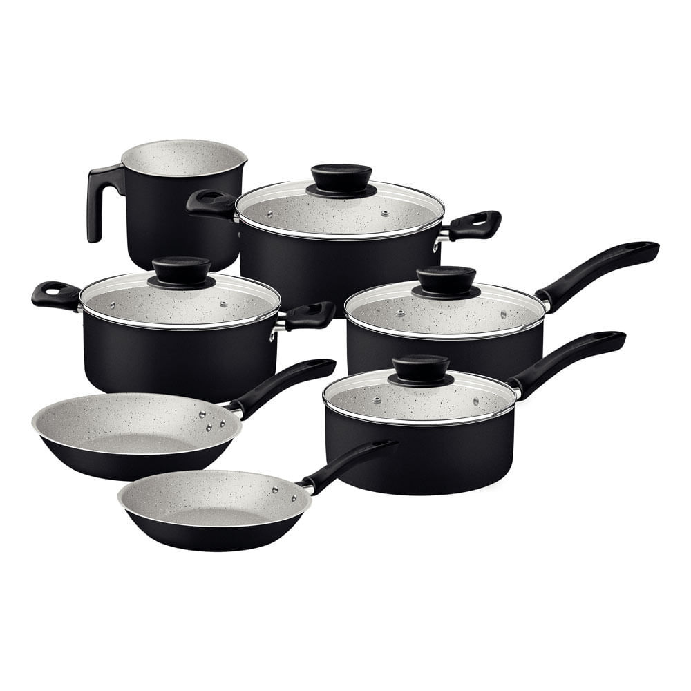 Jogo de Panelas Antiaderente Linz Tramontina Preto 7Pçs em Oferta na Shopee