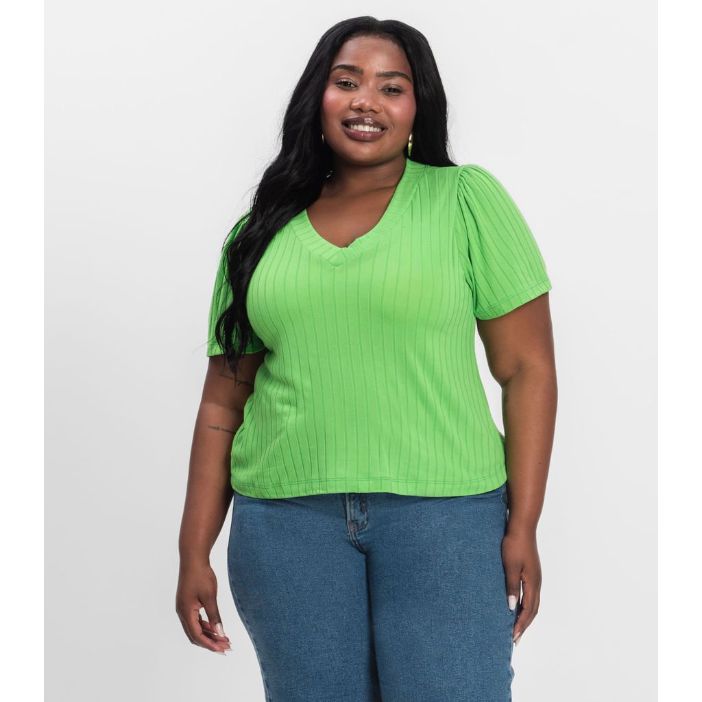 Blusa Canelada Plus Infinita Cor Verde em Oferta na Shopee