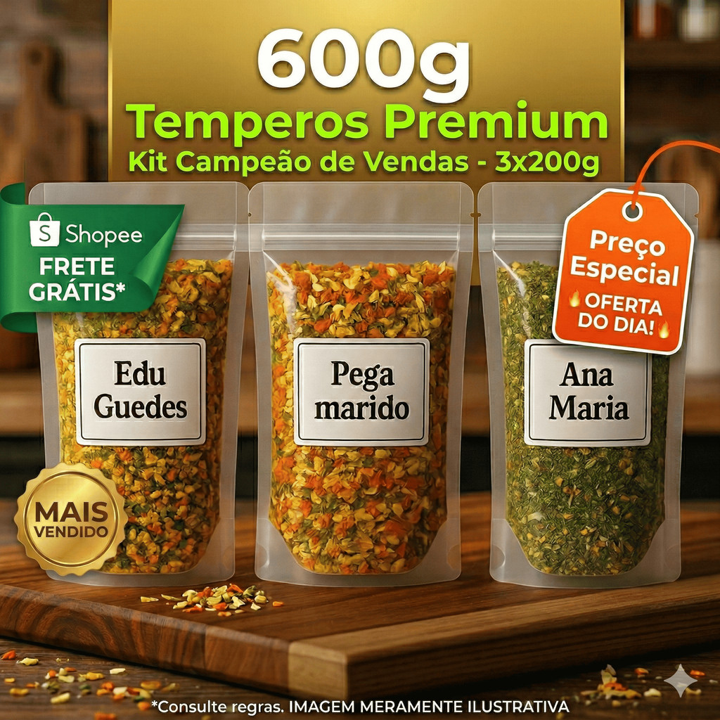 Kit de Temperos 600g – Pega Marido, Edu Guedes, Ana Maria – Premium Gourmet
