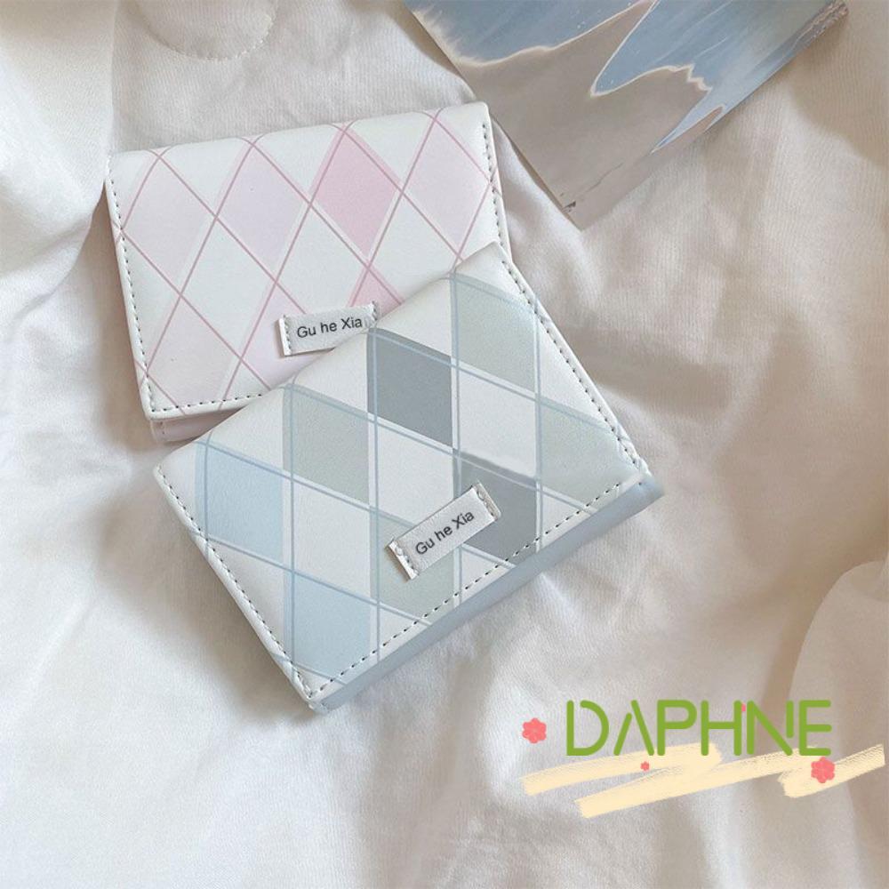 Bolsa De Cartão DAPHNE , Azul Com Carteira Padrão Xadrez , Pequena Multifuncional Simples De PU Feminina