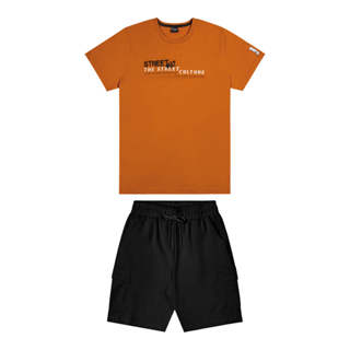 Conjunto Curto Juvenil Menino Street Beats Laranja em Oferta na Shopee